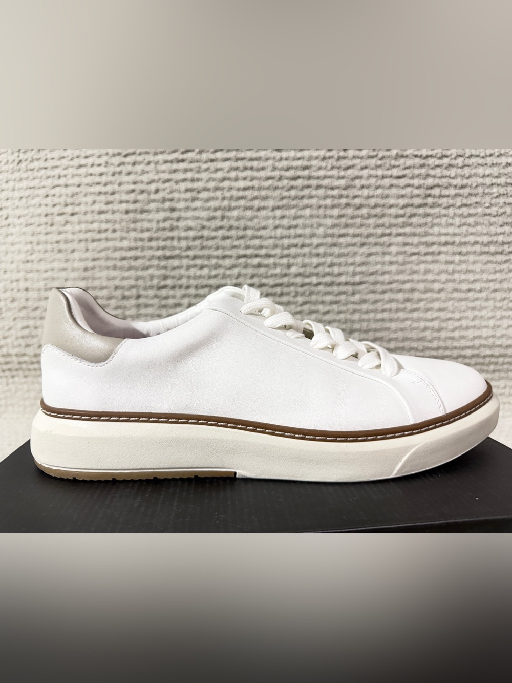Marks & Spencer White Leather Men’s Sneakers with Brown Welt - Picture 6 of 12